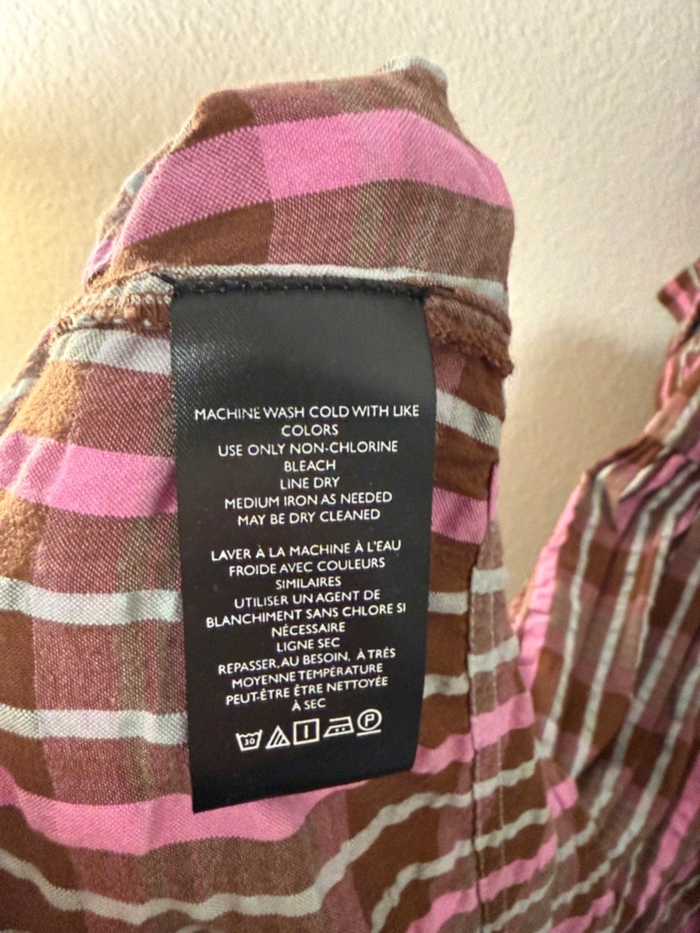 Free People Tulie Pink and Brown Plaid Midi Dress with Puff Sleeves Size LG NWT - Picture 5 of 9